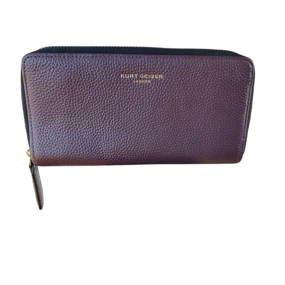 Kurt Geiger Dark Plum Purple Pebbled Leather Wallet